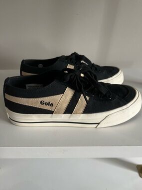Gola Black Sneakers with Beige Stripes